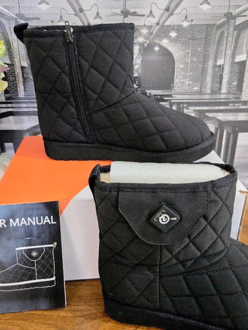 Intelligent Heated Boots Black Quilted Rechargeable NIB Sz W8/M6.5